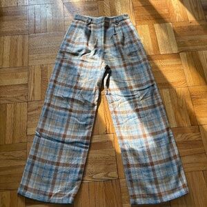 Sezane Loulou Trousers Ochre - Blue Check - Size 8